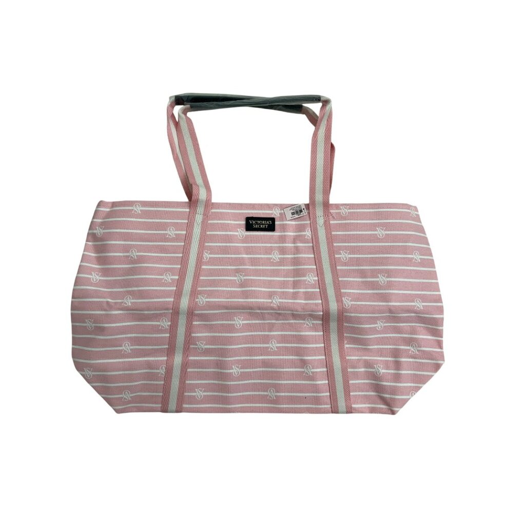 Victorias Secret Striped Canvas Tote Bag With Inner Black Lining